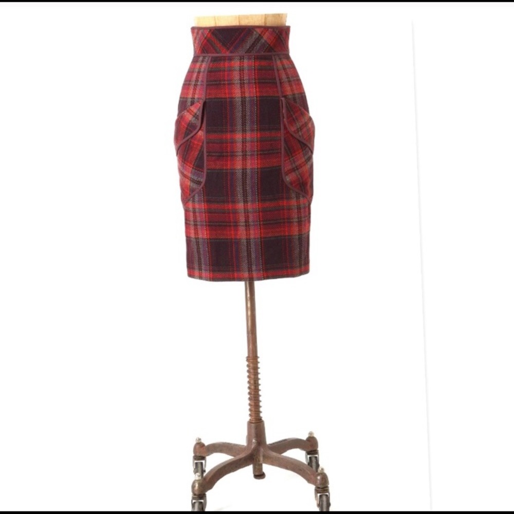 Tracy Reese Glasbury red wool skirt 8